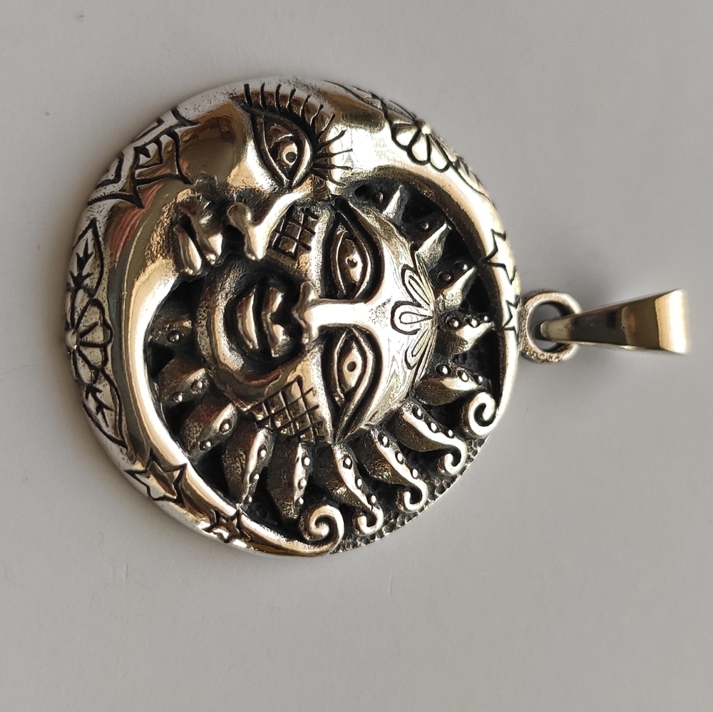 Sterling Silver Sun Moon Pendant - image 2